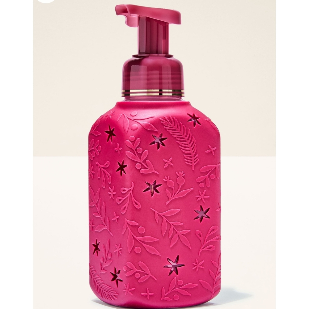 Bath Body Works Elegant Pink Floral Refillable Hand Soap Holder with Sleeve NEW